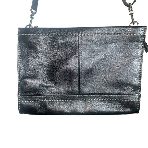 The Sak Black Leather Crossbody Bag Adjustable Strap Minimalist - Picture 1 of 8